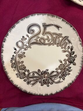 Source Unknown White and Gold 25th Anniversary Dinner Plate